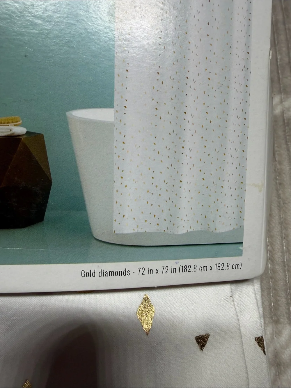 Room Essentials White Shower Curtain with Gold Diamond Accents